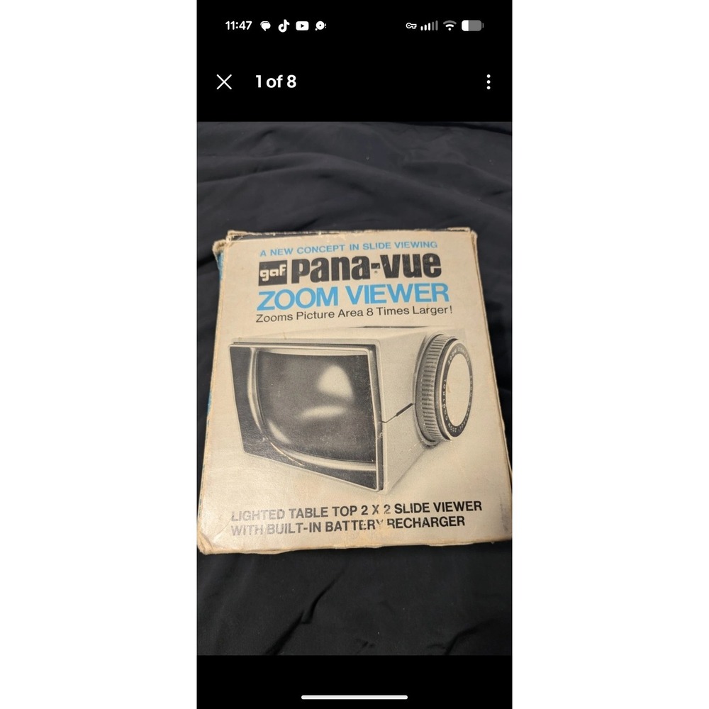 Vintage GAF Pana-Vue Zoom Slide‎ Viewer 2x2 35mm Lighted 8x Zoom w/ Box